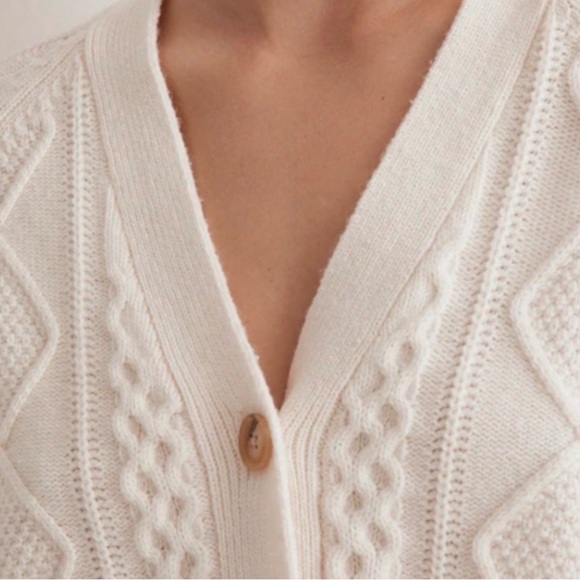 Madewell Cable-Knit Cropped Cardigan Antique Cream Sz Small Preppy Casual Career - Picture 5 of 13